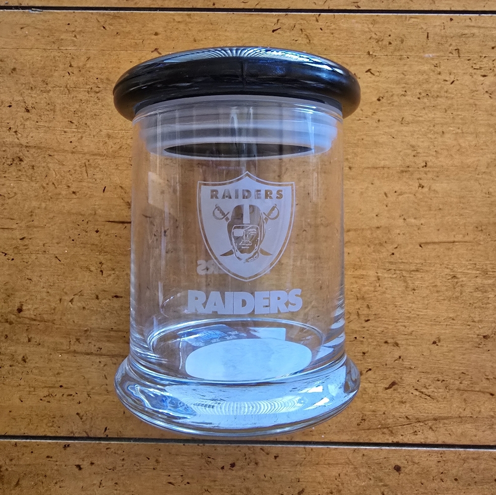 New Vintage 2000s NFL Raiders Heavy Glass Lidded Candy Jar